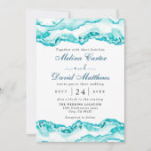 Moderne Hochzeitsfeier mit hellblauem Marmor Save The Date (Vorderseite)