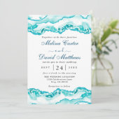 Moderne Hochzeitsfeier mit hellblauem Marmor Save The Date (Stehend Vorderseite)