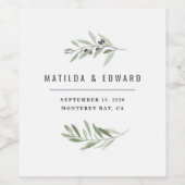 Moderne Hochzeitsfeier mit minimalem Olivenzweig Weinetikett (Einzelnes Label)