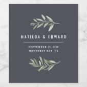 Moderne Hochzeitsfeier mit minimalem Olivenzweig Weinetikett (Einzelnes Label)