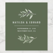 Moderne Hochzeitsfeier mit minimalem Olivenzweig Weinetikett (Einzelnes Label)