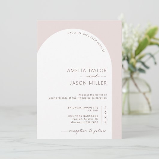 Moderne Hochzeitsfeier mit minimalistischem Foto Einladung (Stehend Vorderseite)