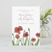 Moderne Hochzeitsfeier mit rotem Mohn Einladung (Stehend Vorderseite)