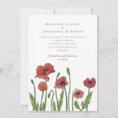 Moderne Hochzeitsfeier mit rotem Mohn Einladung (Rückseite)