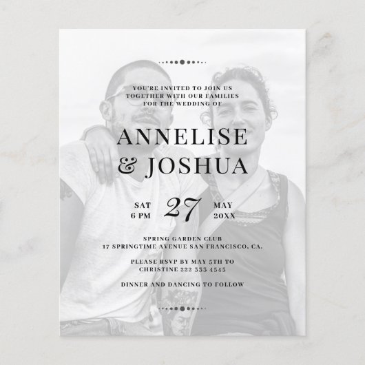 Moderne Hochzeitsfeier mit weißem Foto (Vorderseite)