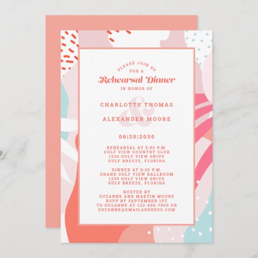 Moderne Hochzeitsfeier Probe Abendessen Künstleris Einladung (Vorne/Hinten)