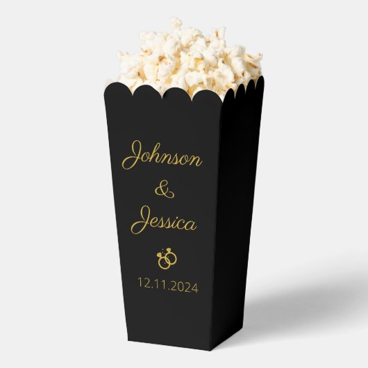 Moderne Hochzeitsfeier schwarz-goldenes Popcorn Geschenkschachtel (Geplatzt)