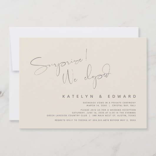 Moderne Hochzeitsfeier, Überraschung, wir entwicke Einladung (Vorderseite)