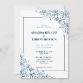 Moderne Hochzeitsfeier unter blauem Flor Einladung (Vorderseite)