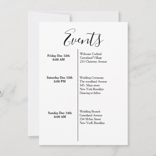 Moderne Hochzeitsfeier & Wochenende Einladung (Rückseite)