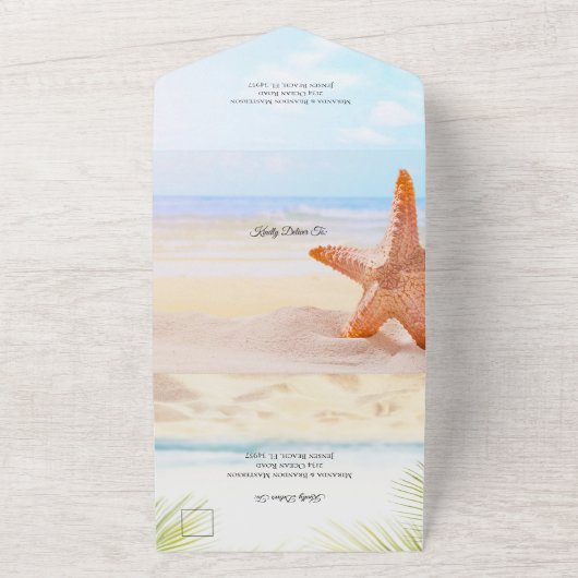 Moderne Hochzeitsfeiern im tropischen Sommer All In One Einladung (Außenbereich)