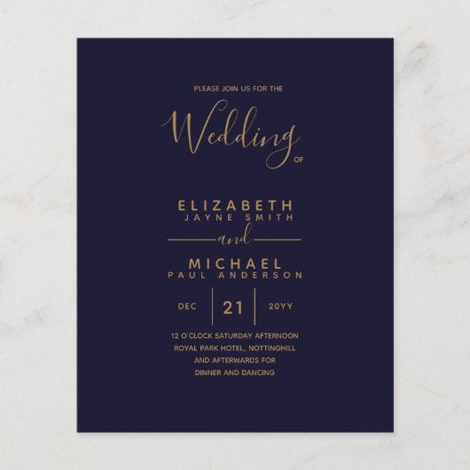 Moderne Hochzeitsfeiern mit blauem Gold (Vorderseite)