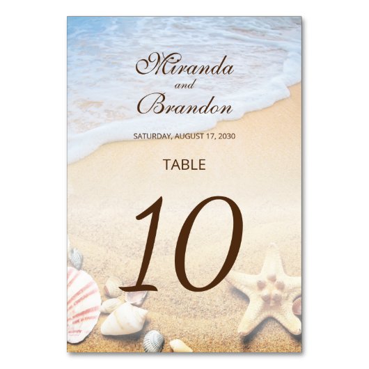 Moderne Hochzeitsfeiern mit Seeblick und Muscheln Tischnummer (Rückseite)