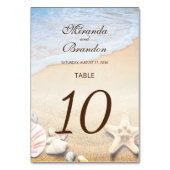Moderne Hochzeitsfeiern mit Seeblick und Muscheln Tischnummer (Vorderseite)