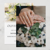 Moderne Hochzeitsfoto-Save-the-Date-Karte im Skrip Save The Date (Vorne/Hinten)