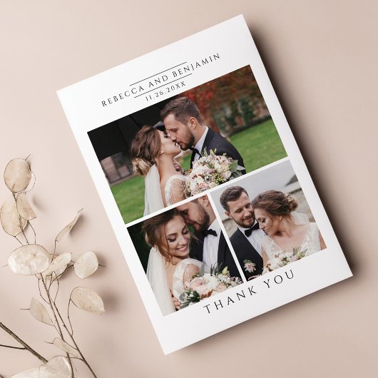 Moderne Hochzeitsfotocollage Minimalistisch Dankeskarte
