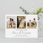 Moderne Hochzeitsfotocollage Save the Date Folieneinladung (Stehend vorne)