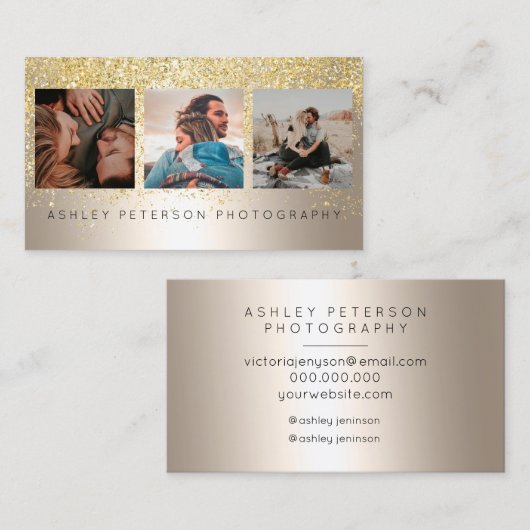 Moderne Hochzeitsfotografie Gold Glitzer Folie Visitenkarte (Vorne/Hinten)
