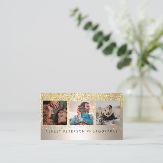 Moderne Hochzeitsfotografie Gold Glitzer Folie Visitenkarte (Stehend Vorderseite)