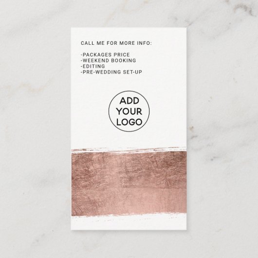 Moderne Hochzeitsfotografie Rose Goldpinsel Visitenkarte (Rückseite)