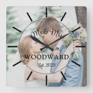 Moderne Hochzeitsfotos für Frischvermählte  Quadratische Wanduhr