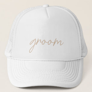 Moderne Hochzeitsgesellschaft   Beige Schrift Truckerkappe
