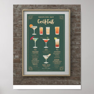 Moderne Hochzeitsgetränk Menü Cocktails Abbildung Poster