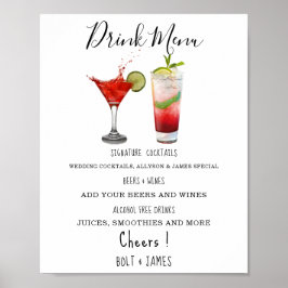 Moderne Hochzeitsgetränke Menü Cocktails Abbildung Poster