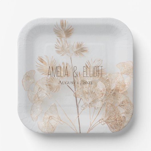 Moderne Hochzeitsgold florale Eleganz Pappteller (Vorderseite)