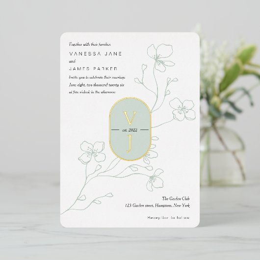 Moderne Hochzeitsgold in schlichter Weise Folieneinladung (Stehend vorne)