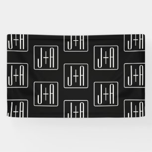 Moderne Hochzeitsinitialen Muster   Schwarz & Weiß Banner