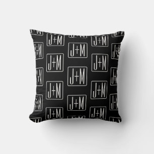 Moderne Hochzeitsinitialen Muster   Schwarz & Weiß Kissen