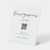 Moderne Hochzeitskalligrafie-Honeymoon-Fonds QR-Co Sockelschild (Vorderseite)