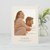 moderne Hochzeitskalligrafie mit 5 Fotos Save The Date (Stehend Vorderseite)