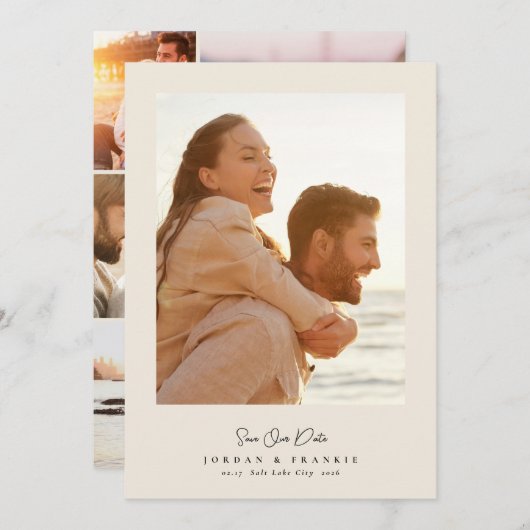 moderne Hochzeitskalligrafie mit 5 Fotos Save The Date (Vorne/Hinten)