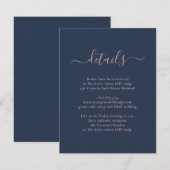 Moderne Hochzeitskarte für Navy Blue und Blush Begleitkarte (Vorne/Hinten)
