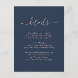 Moderne Hochzeitskarte für Navy Blue und Blush Begleitkarte