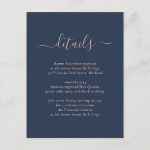 Moderne Hochzeitskarte für Navy Blue und Blush Begleitkarte