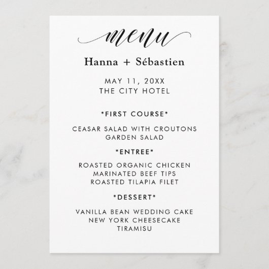 Moderne Hochzeitskarte Menükarte (Vorderseite)
