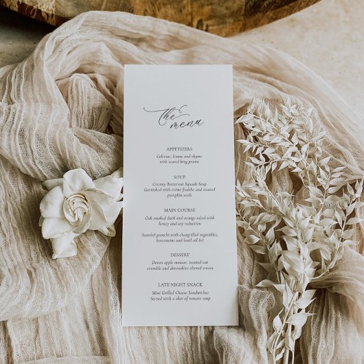 Moderne Hochzeitskarte mit Gästebame Menükarte