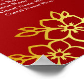 Moderne Hochzeitskarte mit roter Blüte Poster (Ecke)