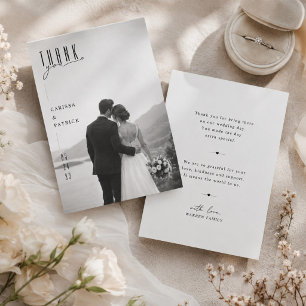 Moderne Hochzeitskarte mit Vollbildfoto in Schwarz Dankeskarte
