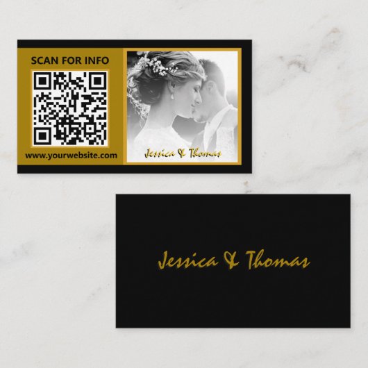 Moderne Hochzeitskarten, QR-Code, Foto, Schwarz Visitenkarte (Vorne/Hinten)