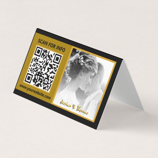 Moderne Hochzeitskarten, QR-Code, Foto, Schwarz Visitenkarten (Vorderseite)