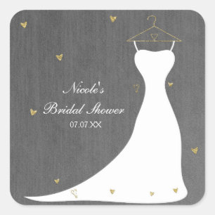Moderne Hochzeitskleid & Goldene Herzen Brautparty Quadratischer Aufkleber