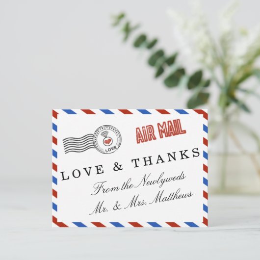 Moderne Hochzeitskollektion für Luftpost Postkarte (Stehend Vorderseite)