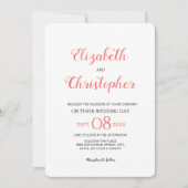 Moderne Hochzeitskriptfarbenkoralle Einladung (Vorderseite)