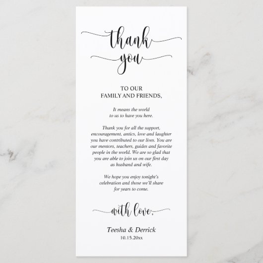 Moderne Hochzeitsmahlzeit - Ort zum Dank Prog Programm (Vorderseite)