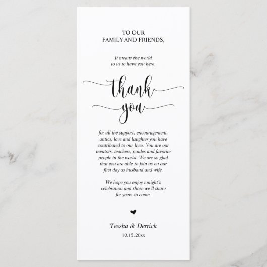 Moderne Hochzeitsmahlzeiten dank Karte (Vorderseite)