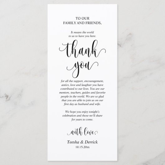 Moderne Hochzeitsmahlzeiten dank Karte (Vorderseite)